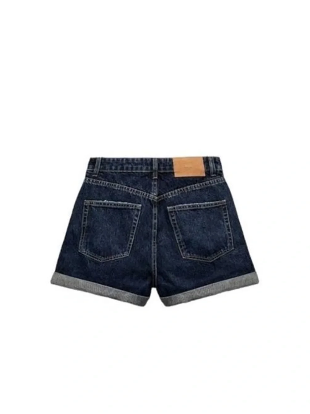 Zara Mom Fit High Rise Bermuda Jean Denim Shorts Dark Blue